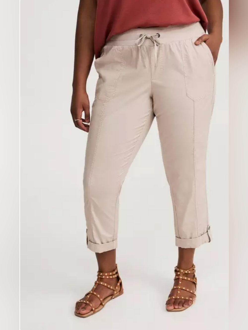 Torrid Size 1 Pull-on Convertible Poplin Crop Khaki Pants